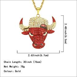 CANNE Hip Hop Bull Head Necklace 18K Gold Jewelry Tauren Plated Lab Simulation Diamond Ice Out Chain Mens Rap Street Costume Hemp Chain Necklace 30 Inch.