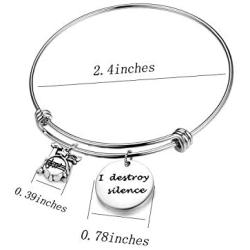 KUIYAI I Destroy Silence Bracelet with Drum Charm Funny Drummer Musician Gift
