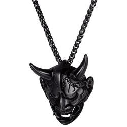 U7 Men Gothic Jewelry Stainless Steel Silver Black Evil Demon Horn Skull Pendant Necklace