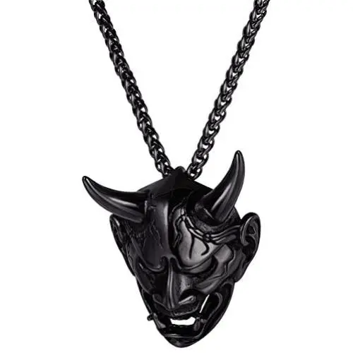 U7 Men Gothic Jewelry Stainless Steel Silver Black Evil Demon Horn Skull Pendant Necklace