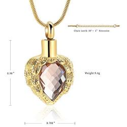 memorial jewelry Gold Angel Wings Glass Heart Urn Pet/Human Cremation Pendant Necklace Jewelry for Ashes