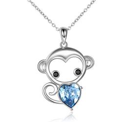 ONEFINITY Monkey Necklace 925 Sterling Silver Monkey Necklace Cute Animal Pendant for Women Jewelry Gifts (Heart Monkey)