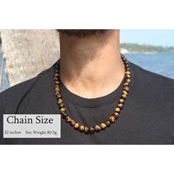 Auras by Osiris - Tiger Eye Beaded Necklace For Men - World Class Durability & Magnetic Clasp - Good Luck - Confidence - Handmade in USA Tiger Eye 10mm)