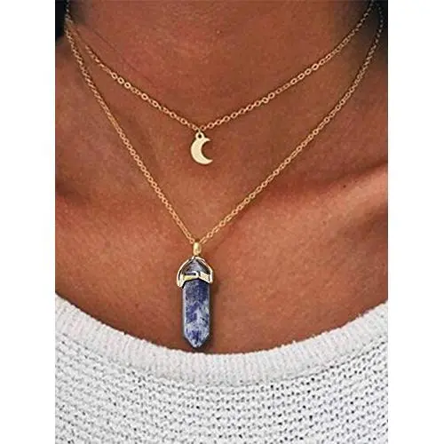 Hermashy Boho Layered Crystal Necklace Gold Moon Pendant Necklaces Chain Jewelry for Women and Girls Hermashy Boho Layered Crystal Necklace Gold Moon Pendant Necklaces Chain Jewelry for Women and Girls