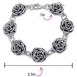 Black Antiqued Finish Roses Flowers Bracelet For Women For Girlfriend Hollow 925 Sterling Silver 7.5 Inch