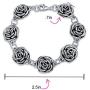 Black Antiqued Finish Roses Flowers Bracelet For Women For Girlfriend Hollow 925 Sterling Silver 7.5 Inch