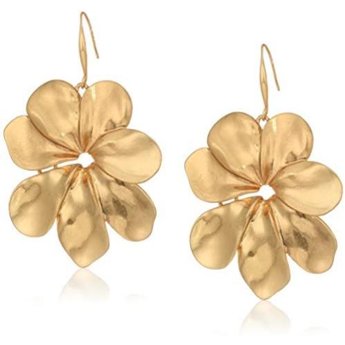 Robert Lee Morris Womens Sculptural Flower Gold Drop Earrings, One Size