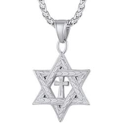 Richsteel Star of David Necklace for Men Women Stainless Steel/18K Gold Plated Hexagram Pendant with 22 Inches Chain Jewish Israel Jewelry