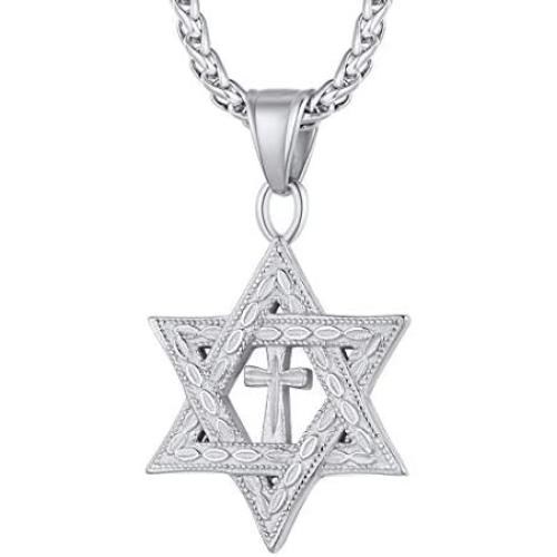 Richsteel Star of David Necklace for Men Women Stainless Steel/18K Gold Plated Hexagram Pendant with 22 Inches Chain Jewish Israel Jewelry