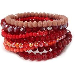 Miracle Collection Bohemian 9 Strands Crystal Beaded Multi-Layer Stacking Elastic Bracelets - Versatile Stretch Strand Statement Bracelet