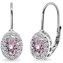 Sterling Silver 6x4mm Oval Halo Leverback Earrings Made with Swarovski Crystals