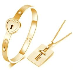 Heart Lock Love Bracelet Bangle Key Chain Necklace Pendant Lover Jewelry Set For Couple Men Women