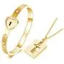 Heart Lock Love Bracelet Bangle Key Chain Necklace Pendant Lover Jewelry Set For Couple Men Women