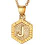 U7 Women Girls Tiny Hexagon initial Necklace Platinum/18K Gold Plated Name Alphabet Jewelry Dainty Letter Pendant Embossed Grain Monogram Necklace A to Z,Custom Engravable on Back Side
