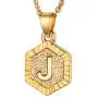 U7 Women Girls Tiny Hexagon initial Necklace Platinum/18K Gold Plated Name Alphabet Jewelry Dainty Letter Pendant Embossed Grain Monogram Necklace A to Z,Custom Engravable on Back Side