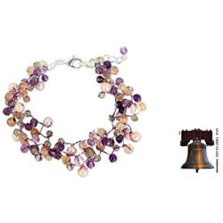 NOVICA Multi-Gem Amethyst Cultured Freshwater Pearl Silver Plated Beaded Bracelet Mystic Passion