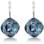 925 Sterling Silver 10MM Cushion Blue Earrings Made with Swarovski Crystals