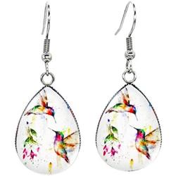 Earrings/Hummingbird Tear drop Earring Glass Dome Photo Jewelry Bird Art Earrings