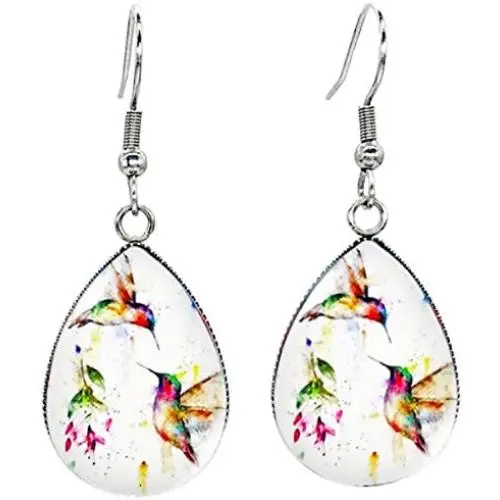 Earrings/Hummingbird Tear drop Earring Glass Dome Photo Jewelry Bird Art Earrings