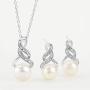 Sterling Silver Cultured Freshwater Pearl and Diamond Accent Pendant Necklace and Drop Earring Jewelry Set