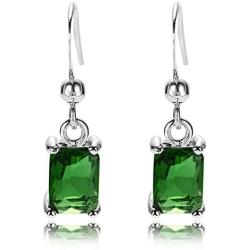 RIZILIA Dangle Drop Pierced Earrings with Rectangular Cut CZ [9 Colors available] in White Gold Plated, Simple Modern Elegant