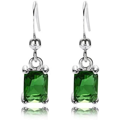 RIZILIA Dangle Drop Pierced Earrings with Rectangular Cut CZ [9 Colors available] in White Gold Plated, Simple Modern Elegant
