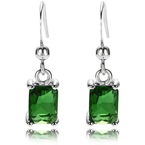 RIZILIA Dangle Drop Pierced Earrings with Rectangular Cut CZ [9 Colors available] in White Gold Plated, Simple Modern Elegant