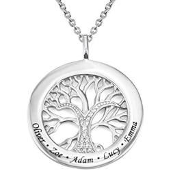 MyNameNecklace Engraved Circle Family Tree Necklace with Clear CZ Stones-Personalized V-Day Jewelry Sterling Silver 925
