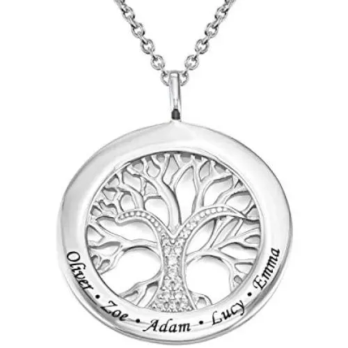 MyNameNecklace Engraved Circle Family Tree Necklace with Clear CZ Stones-Personalized V-Day Jewelry Sterling Silver 925 MyNameNecklace Engraved Circle Family Tree Necklace with Clear CZ Stones-Personalized V-Day Jewelry Sterling Silver 925