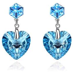 Cube Swarovski Crystal Heart Drop Dangle Earrings for Women Sterling Silver Stud Earrings Hypoallergenic