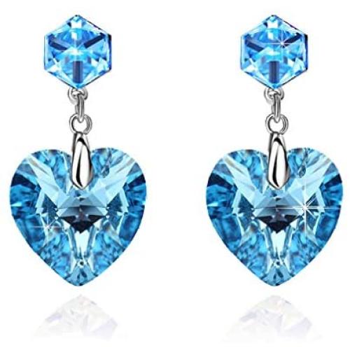 Cube Swarovski Crystal Heart Drop Dangle Earrings for Women Sterling Silver Stud Earrings Hypoallergenic