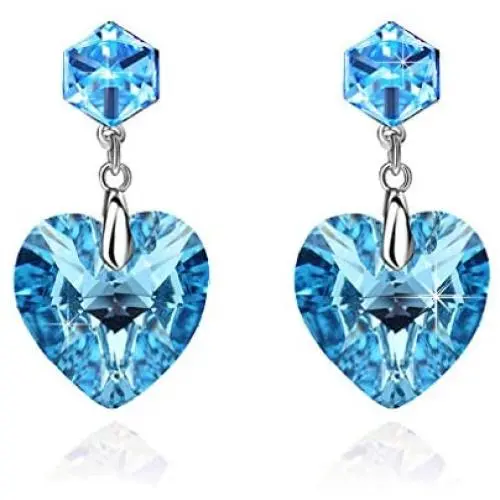 Cube Swarovski Crystal Heart Drop Dangle Earrings for Women Sterling Silver Stud Earrings Hypoallergenic Cube Swarovski Crystal Heart Drop Dangle Earrings for Women Sterling Silver Stud Earrings Hypoallergenic