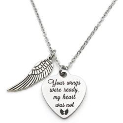 IDLAN Memorial Jewelry Your Wings were Ready My Heart was Not Heart Necklace Memorial Gift Miscarriage Remembrance Gift