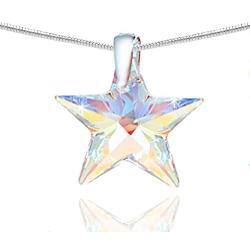 Royal Crystals Sterling Silver 925 Star Earrings and Star Pendant Necklace made with Blue Aurora Borealis Swarovski Crystals Fine Jewelry, 18 inches