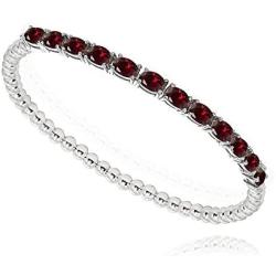 Sterling Silver Genuine, Created or Simulated Gemstone Oval Beaded Stretch Tennis Style Bracelet