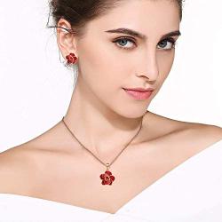 Rose Flower Necklace Earrings Set for Women 18K Gold Plated Hypoallergenic Jewelry Sets
