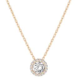 PAVOI 14K Gold Plated Post Faux Diamond Round Solitaire Pendant Halo Necklace | Gold Necklace for Women | Slider Adjustable