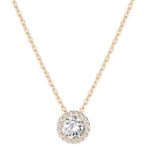 PAVOI 14K Gold Plated Post Faux Diamond Round Solitaire Pendant Halo Necklace | Gold Necklace for Women | Slider Adjustable