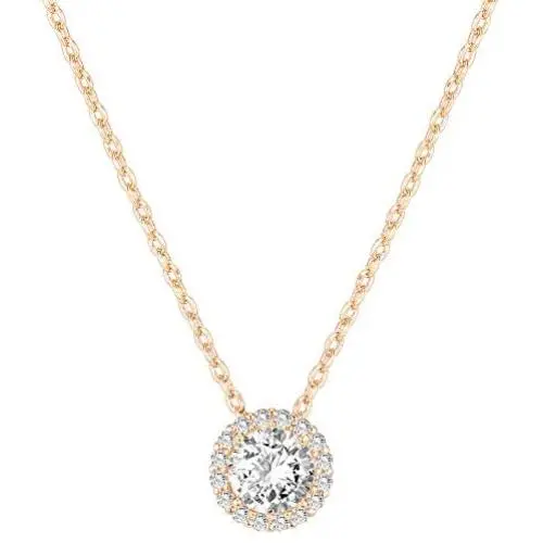 PAVOI 14K Gold Plated Post Faux Diamond Round Solitaire Pendant Halo Necklace | Gold Necklace for Women | Slider Adjustable