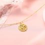 KissYan Birth Flower Necklace, 18K Gold Plated Embossed Disk Karma Circle Coin Necklace Dainty Birth Month Floral Necklaces Simple Minimalist Delicate Birthday Jewelry Gift for Her