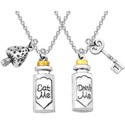 FAADBUK Alice in Wonderland Inspired Jewelry Alice in Wonderland BFF Friendship Gift Inspired by Alice Eat Me Drink Me Set Necklace