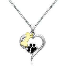 Dog Paw Print Pendant Necklace Pet Lovers 925 Sterling Silver Cute Puppy Love Heart Claw Charm Necklace for friend women girl