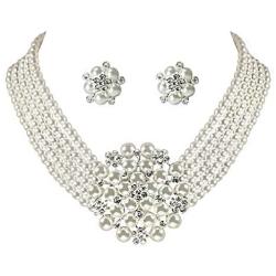 Audrey Hepburn style Faux Pearl Necklace Set Strand Ear clip Wedding Breakfast at Tiffanys for Women NL-001
