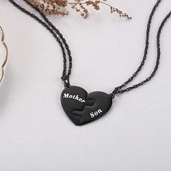 Ralukiia Mother and Son Heart Matching Necklace Set for 2 - Son to Mom Mother to Boys Graduation Back to School Birthday Jewelry