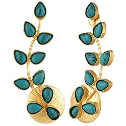 Efulgenz Indian Bollywood 14K Gold Plated Crystal Pearl Floral Leaf Dangle Drop Big Earrings Jewelry Set