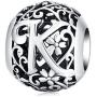 BAMOER 925 Sterling Silver Letter Retro Charms Openwork Alphabet Round Beads Fit Pandora Bracelet