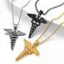 Bandmax Engraved Men Women Stainless Steel Medical Symbol Alert Pendant Necklace Life Tree/Heart/Dog Tag/Snake Caduceus Silicon Customized Personalized EMC Message Jewelry 22Inch Gold/Black,