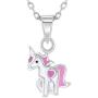 925 Sterling Silver Pink & White Unicorn Jewelry Set Earrings Necklace for Girls