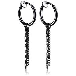 Fusamk Fashion Stainless Steel Long Chain Dangle Earrings Tube Clip On Earrings