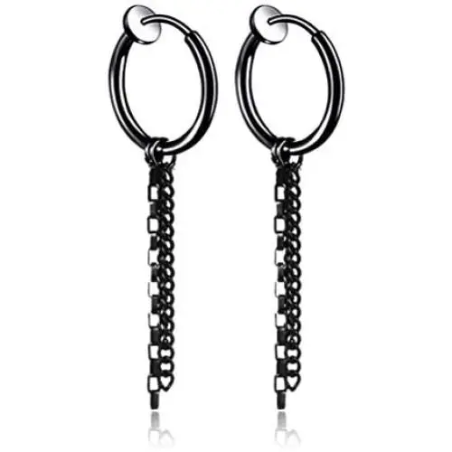Fusamk Fashion Stainless Steel Long Chain Dangle Earrings Tube Clip On Earrings